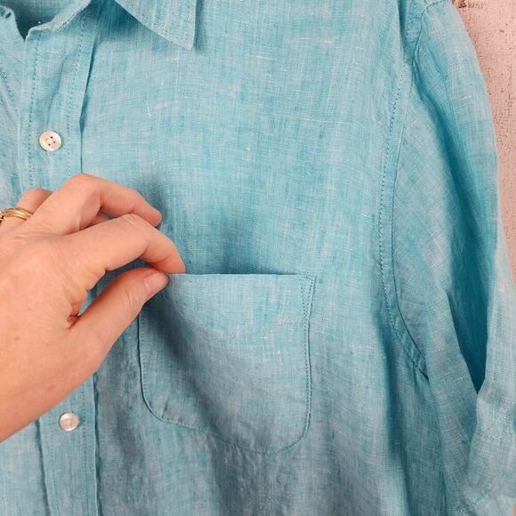 Lands' End Button Down Casual Shirt Teal Size Medium - Picture 6 of 10